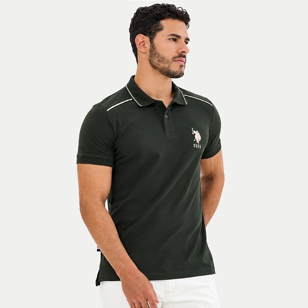 POLO US.POLO MANGA CURTA SLIM MALHA VERDE MASCULINO ADULTO