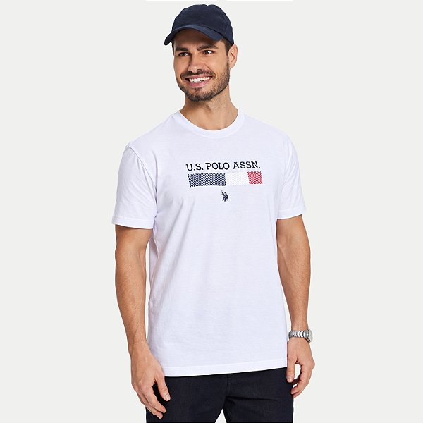 CAMISETA US.POLO MANGA CURTA SLIM ALGODÃO SILKADA BRANCO MASCULINO ADULTO