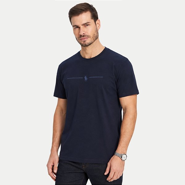 CAMISETA US.POLO MANGA CURTA SLIM ALGODÃO SILKADA AZUL MARINHO MASCULINO ADULTO