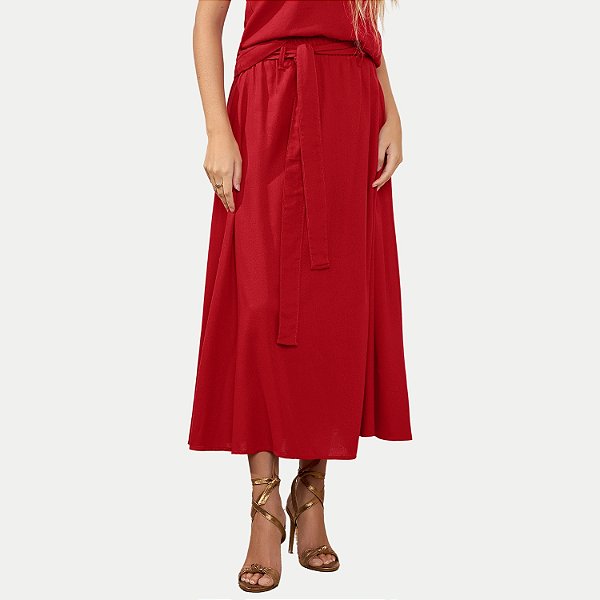 SAIA DOCE TRAMA LINHO MIDI VERMELHO FEMININO ADULTO