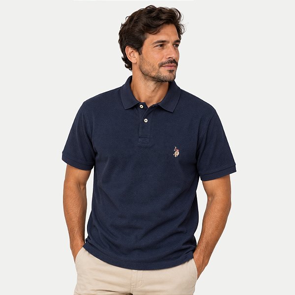 POLO US.POLO MANGA CURTA SLIM MALHA AZUL MARINHO MASCULINO ADULTO