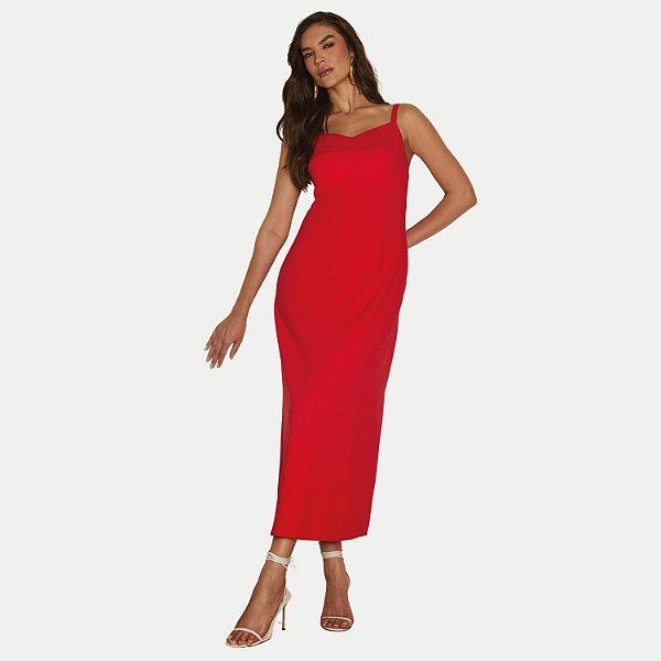 VESTIDO LUNENDER REGATA LINHO MIDI VERMELHO FEMININO ADULTO
