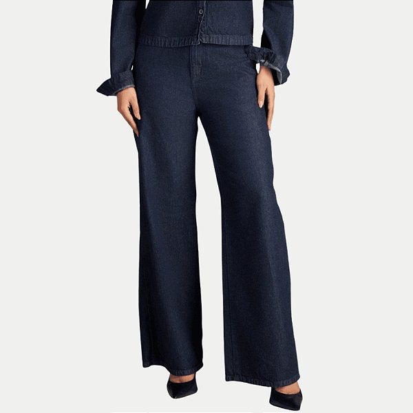 CALÇA LEE JEANS ESCURO COM ELASTANO WIDE LEG FEMININO ADULTO
