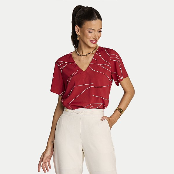 BLUSA MIRA VEST MANGA CURTA POLIESTER ESTAMPADA VERMELHO FEMININO ADULTO