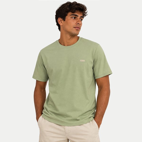 CAMISETA FICO MANGA CURTA COMFORT LISA BORDADA GOLA REDONDA VERDE MASCULINO ADULTO