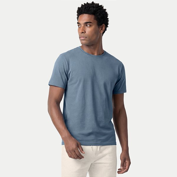 CAMISETA FICO MANGA CURTA COMFORT ALGODÃO LISA GOLA REDONDA AZUL MASCULINO ADULTO