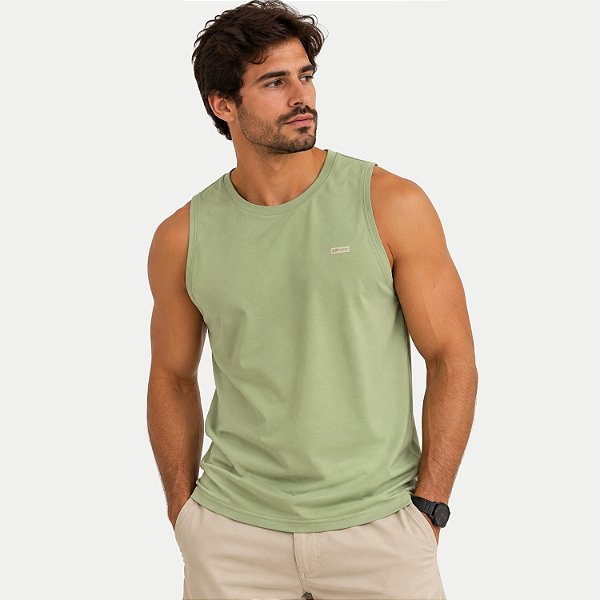 CAMISETA FICO REGATA ALGODÃO LISA VERDE MASCULINO ADULTO