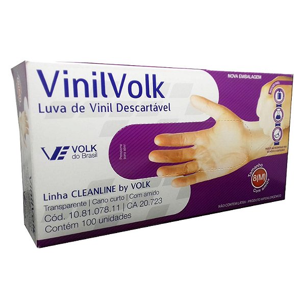Luva Vinil Volk c/ 100 Unid.