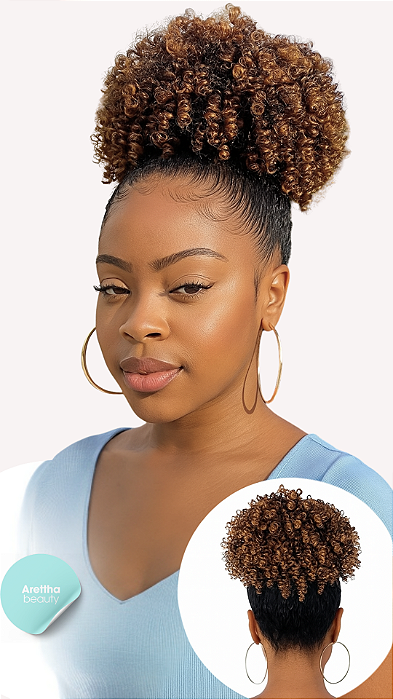 Afro Puff Cacheado castanho escuro