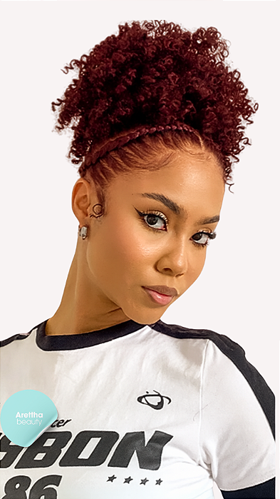Afro Puff Cacheado Ruivo Marsala