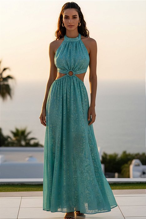Vestido Longo em Tule Chiffon Elegante para Festas
