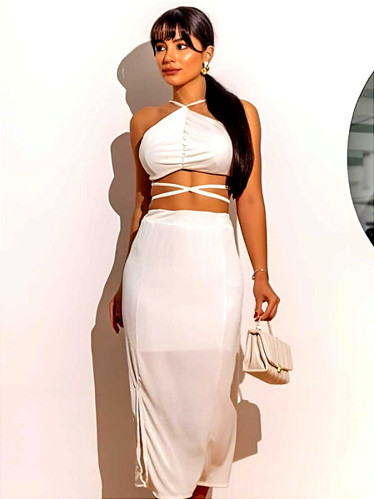 Conjunto Feminino Cropped e Saia Encanto
