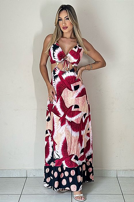 Vestido longo estampado tropical
