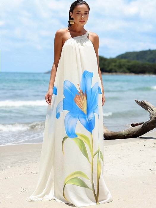 Vestido Longo Floral Azul Atemporal para o Verão