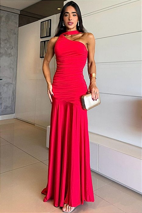 Vestido Longo Impacto com Decote Moderno Assimétrico