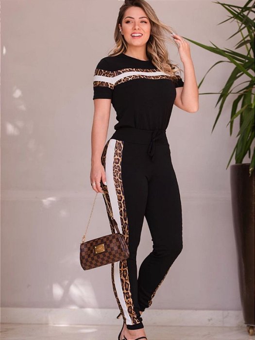 Conjunto de Manga Curta Animal Print