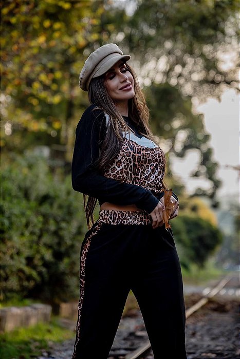 Conjunto De Manga Longa Animal Print Em Moletinho
