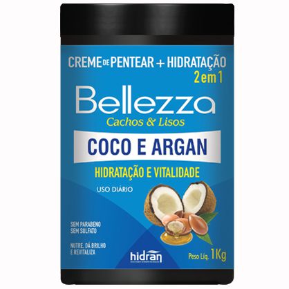 Creme de Pentear + Hidratação Hidran Bellezza 2 em 1 Coco e Argan 1Kg