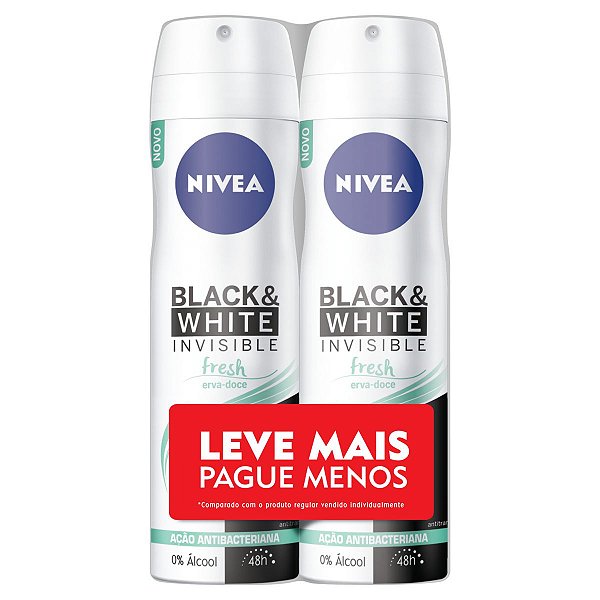 Desodorante Aerosol Nivea Black & White Invisible Fresh Erva-Doce 150ml Feminino C/2 Unidades