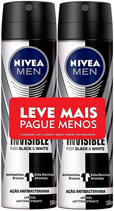 Desodorante Aerosol Nivea Men Black & White Invisible 48h 150ml C/2 Unidades