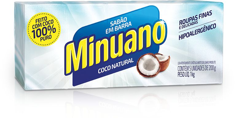 Sabão Barra Minuano Coco 200g Embalagem com 5 Unidades