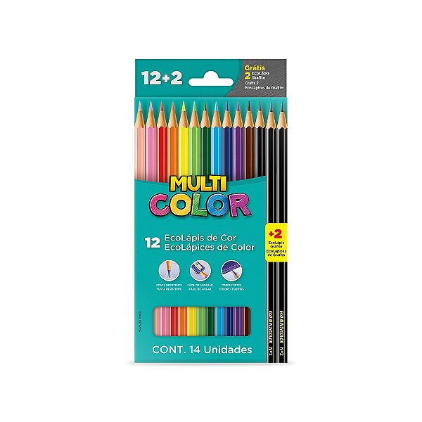 Lápis De Cor Multicolor 12 Cores +2 Lápis Grafite