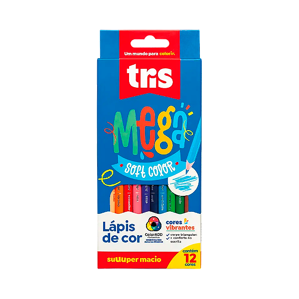 Lápis De Cor Tris Com 12 Cores Mega Soft Color