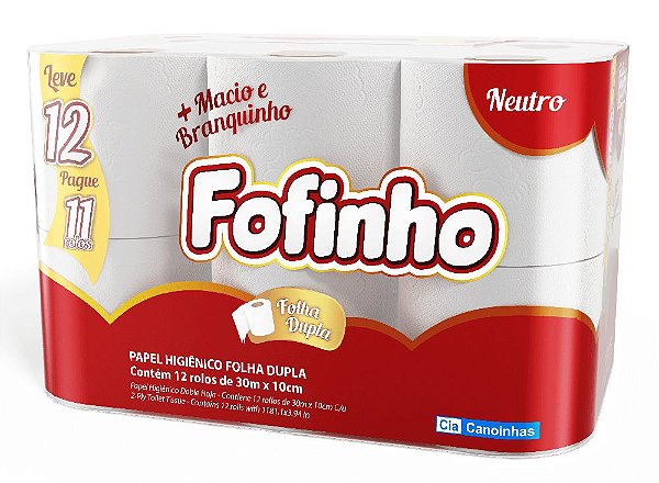 Papel Higiênico Fofinho Leve 12 Pague 11 Neutro Folha Dupla 30M