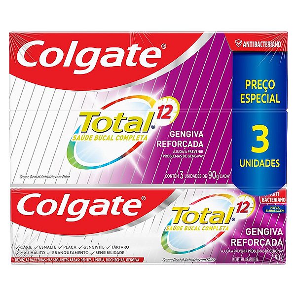 Creme Dental Colgate Com 3 Total 12 Gengiva Reforçada 90g