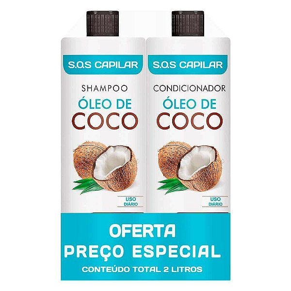 Kit Shampoo 1 Litro + Condicionador 1 Litro Óleo De Coco Sos Capilar