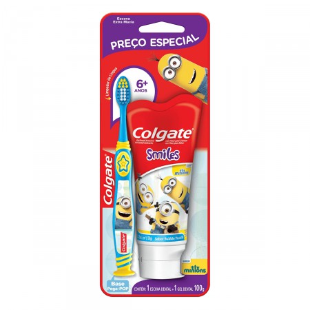 Kit Colgate Escova Dental + Creme Dental Smiles Minions