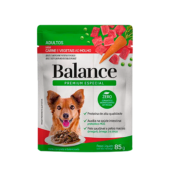 Sachê Balance 85g p/ Cães Adultos Carne ao Molho com Vegetais