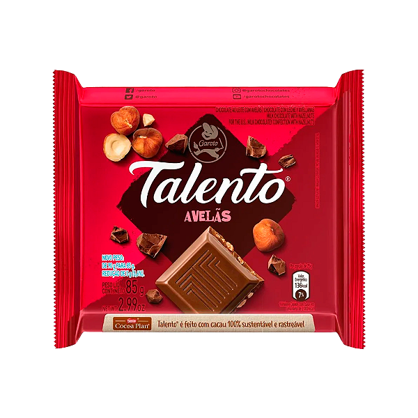 CHOCOLATE TALENTO 85G AVELAS