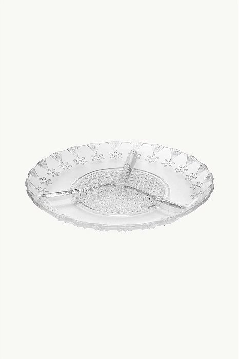 Petisqueira Floral de Vidro com 3 Divisórias