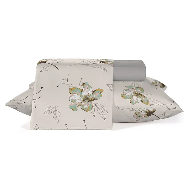 Jogo de Cama Solteiro Pérola Floral Ternura 150 Fios Teka