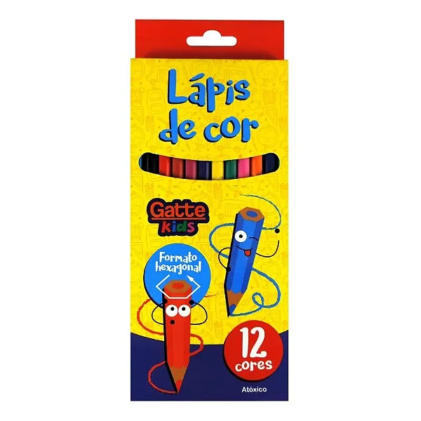 Lápis De Cor 12 Cores Hexagonal Gatte