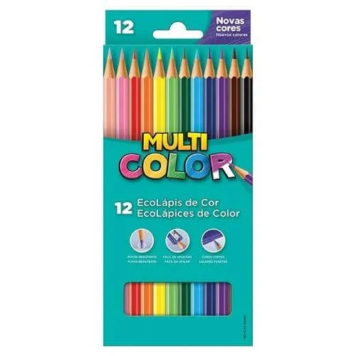 LÁPIS DE COR MULTICOLOR COM 12 UNIDADES