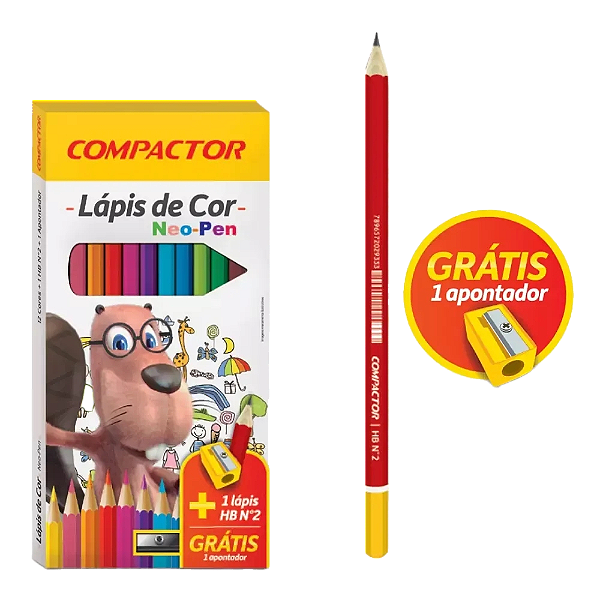 LÁPIS DE COR COMPACTOR NEO PEN COM 12 UNIDADES +1HB+APONTADOR