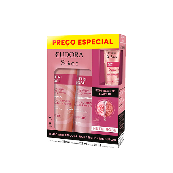 Kit Eudora Shampoo + Condicionador + Leave Nutri Rosé