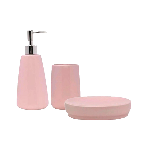 Jogo Para Banheiro Mimo 3 Peças Rosa