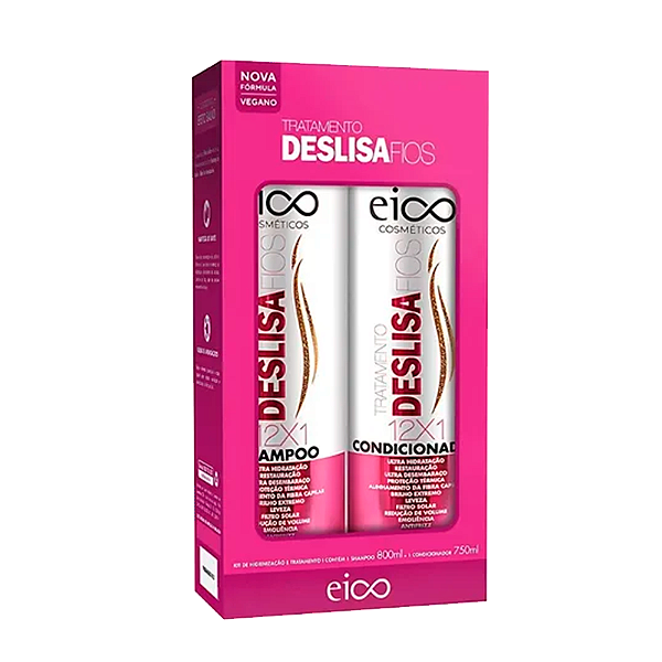 Kit Eico Shampoo 800ml + Condicionador 750ml Deslisa Fios