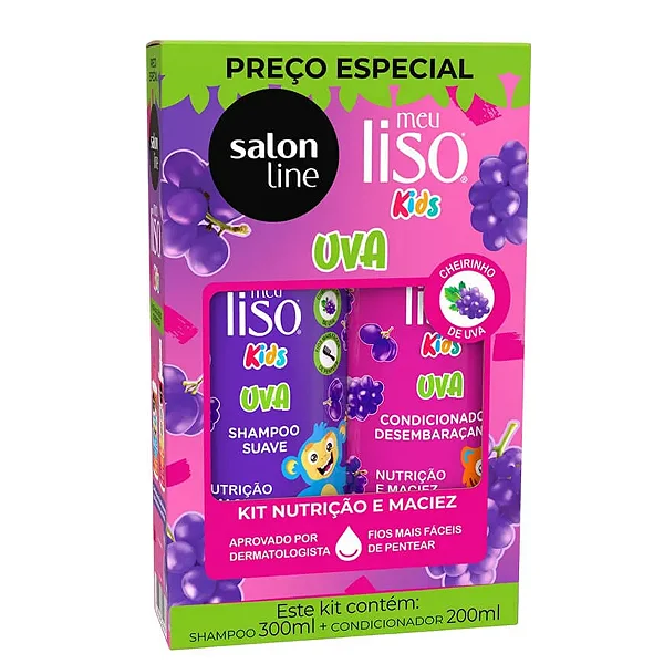 Kit Salon Line Shampoo 300ML + Condicionador 200ML Meu Liso Kids Uva