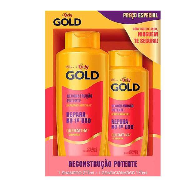 Kit Niely Gold Shampoo 275ML + Condicionador 175ML Reconstrução Potente