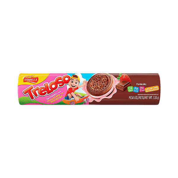 Biscoito Treloso Recheado Chocolate Com Morango 120G