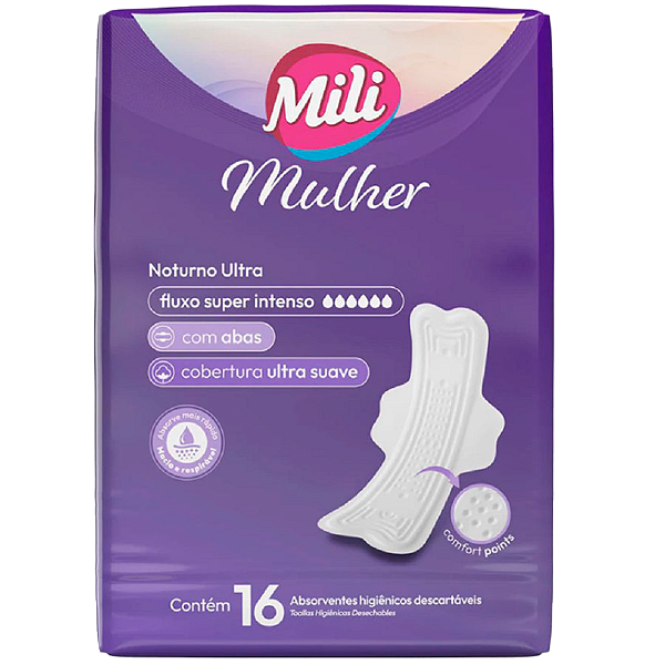 Absorvente Mili Mulher Com Abas Noturno Ultra Com 16