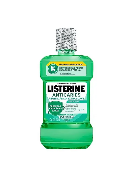 Enxaguante Bucal Listerine Anticáries Refrescância Extra Suave Sem Álcool 500ML