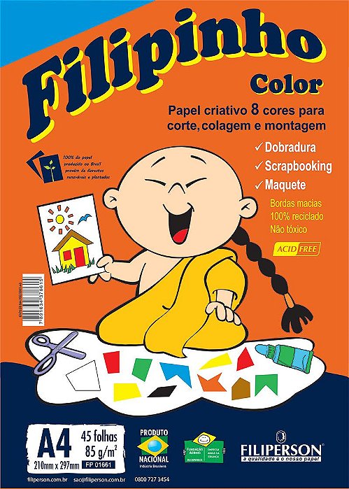 Papel Filipinho Colorido A4 Com 45 Folhas