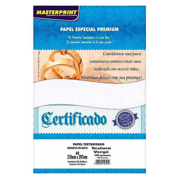 Papel Texturizado Masterprint A4 50 Folhas Vergê 180G
