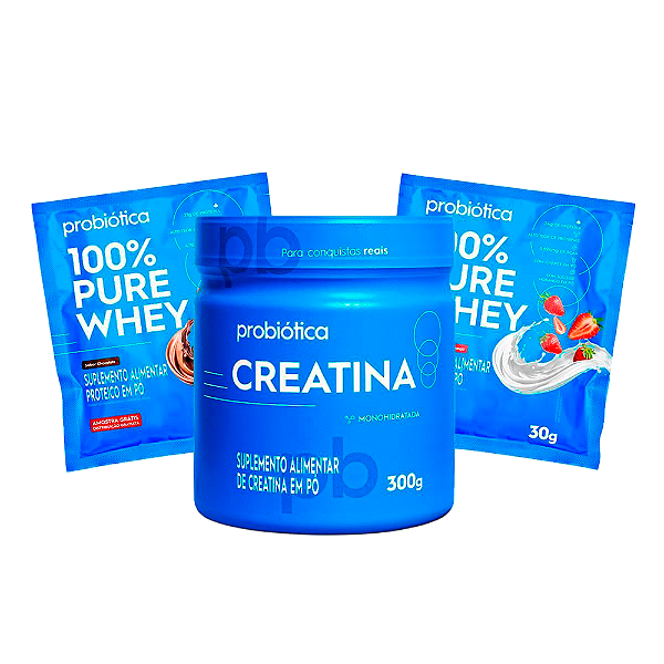 Creatina Probiótica 300G Pura + 2 Sachê Whey