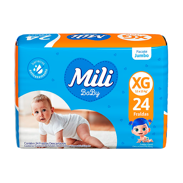 Fralda Descartável Mili Jumbo Tamanho XG Seca Com 24